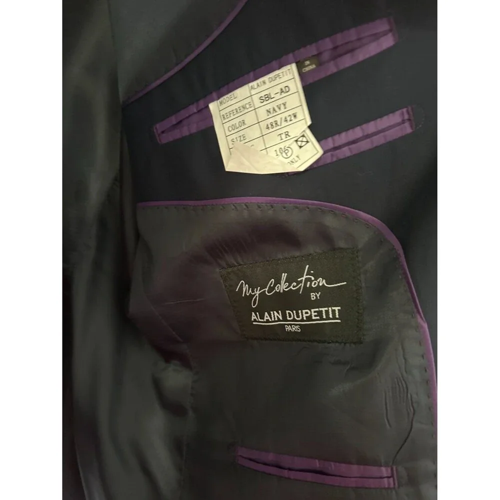Vintage Alain Dupetit Paris Navy Blazer 48R 42W Men’s Suit Jacket Classic Wool